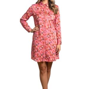 Gap Pink Floral Long Sleeve Collared Cottagecore Preppy Shirt Dress Small